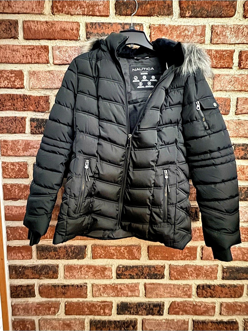 New, never worn Nautica Ladies' Puffer with Faux Fur Hood Black Jacket